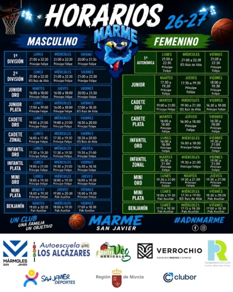 Horarios de Entrenamiento 2026-2027