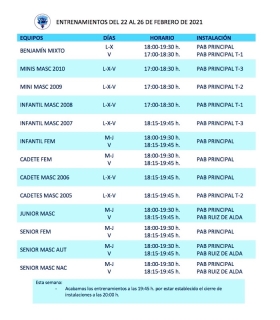 Entrenos del 22 al 26 de febrero