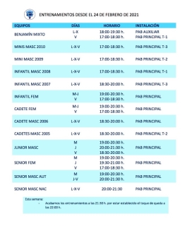 Entrenamientos a partir del 24 de febrero